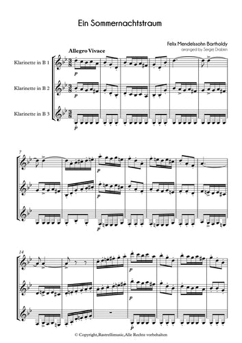 Musiknoten für Cello Quartett aus dem Stück Ein Sommernachtstraum, Op.21 von Mendelssohn Bartholdy, Felix