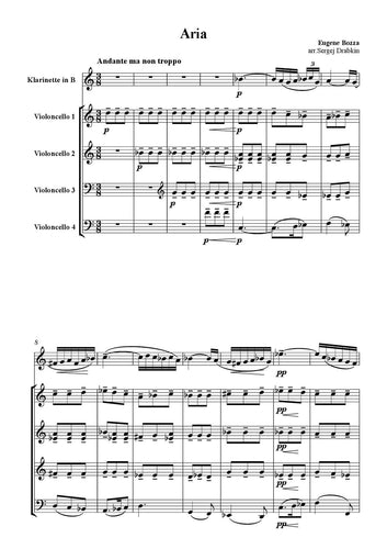 Musiknoten für Cello Quartett aus dem Stück Aria von Bozza, Eugene