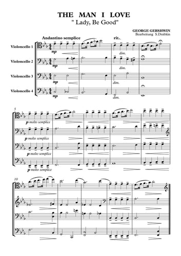 Musiknoten für Cello Quartett aus dem Stück Oh, Lady Be Good von Gershwin, George