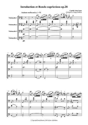 Musiknoten für Cello Quartett aus dem Stück Introduction et Rondo capriccioso, Op.28 von Saint-Saëns, Camille